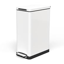 Home Zone Living 12 Gallon Slim Kitchen Trash Can with Slow Close Lid and Step Pedal, Stainless Steel, Matte White, 45 Liters