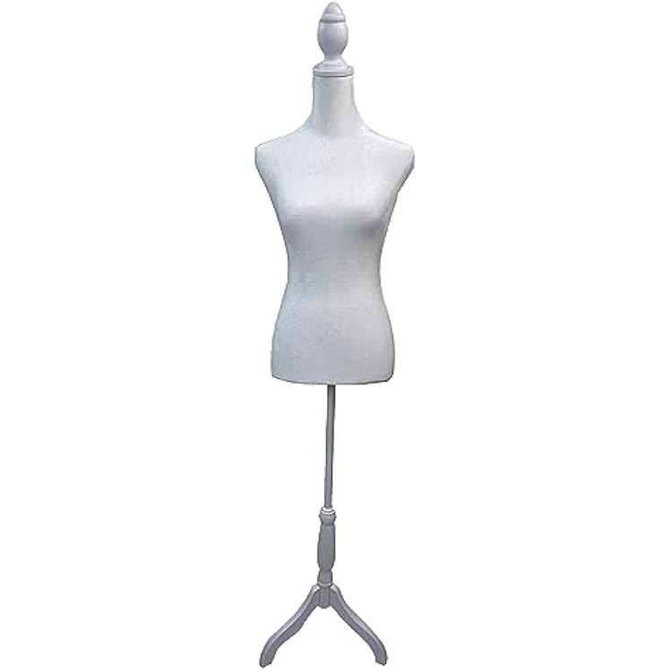 Female Mannequin Torso Dress Form with Wooden Tripod Base Stand Adjustable 60-67 Inch for Sewing Dressmakers Dress Jewelry Display,White Velvet