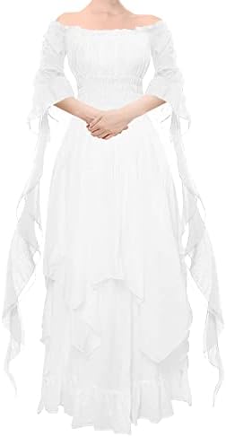 YEAXLUD Womens Victorian Dress Puff Sleeve Off Shoulder Ruffle Medieval Costume for Women Renaissance Dress