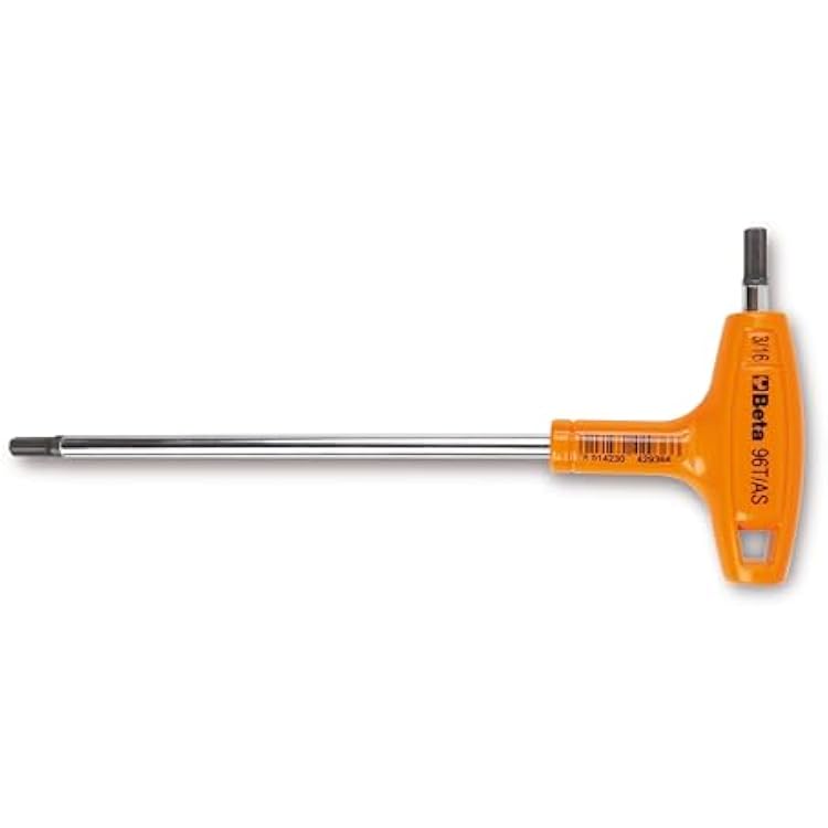 Beta 96T 516 SAE Fractional Inch T-Handle Hex Key Wrench | High Torque Ergonomic Allen Wrench with Dual Hex Tips | Drop Prevention Hole | Industrial Strength | Made in Italy