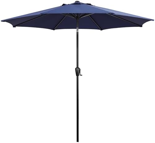 Sun-Ray 9 Round Patio Umbrella with Push-Button Tilt and Hand Crank Lift System, Market Umbrella for Porch, Deck, and Patio