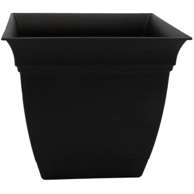 The HC Companies Eclipse Square Plastic Planter w Attached Saucer - Outdoor & Indoor Plant Pot with Drainage Holes - Lightweight, UV-Resistant Plastic Pots For Plants 12 Black, Pack of 1