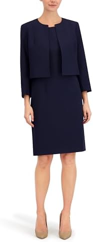 Le Suit Womens Open Jacket with Slit Sleeves & Empire Waist Seamed Dress, 2pc Set