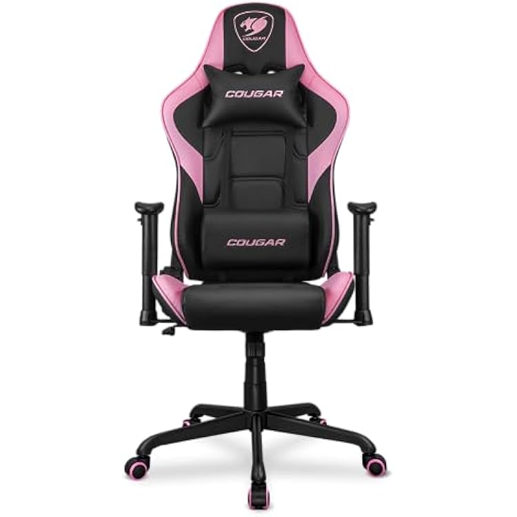Cougar Armor Elite Eva Ergonomic and Comfortable Gaming Chair with Head and Lumbar Support, Steel Frame and Base, Reclining Backrest, Tilt Mechanism, Premium Breathable PVC Leather, 2D Armrest, Pink