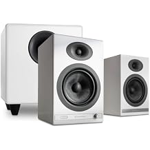 Audioengine HD5 White Bookshelf Speakers and S8 White Subwoofer Bundle for Music Gaming Movies Studios Dorms Bedrooms Offices