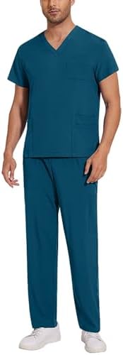 Scrubs for Men Set V-Neck Scrub Tops and Cargo Pants Medical Scrubs Lightweight Quick Drying Uniform