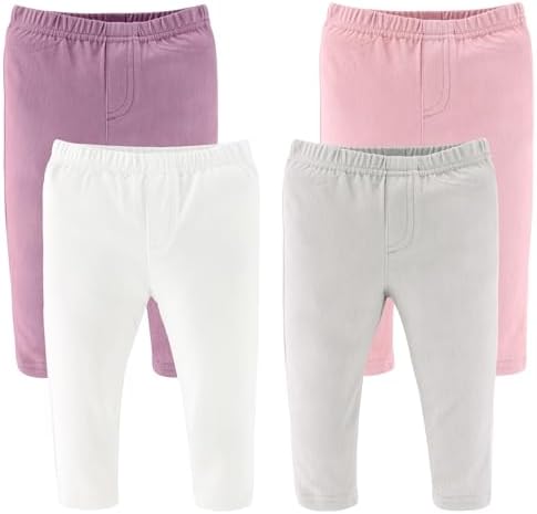 The Peanutshell Baby Girls Jeggings Set of 4, Soft and Stretchy Pants, Girl Leggings, Infant and Toddler Clothes, Multicolor