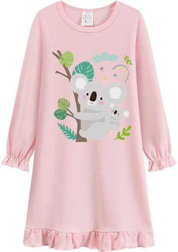 DDSOL Toddler Little Girl Nightgown Kid Long Sleeve Sleepwear Fall Nightie Sleepshirt Nightdress Pajamas Clothes 4-10 Year