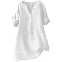 Women's Linen Shirts 2024 Solid Color Medium Sleeve Collar Casual Women's Shirt Women's Shirt Trendy Tops for Women