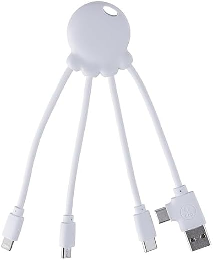 Xoopar 4-in-1 Multi USB Octopus Cable Universal Charger with USB-C, Lightning & Micro USB Made from Ocean Recycled Plastic OBP White | 4-in-1 ocean recycled plastic octopus: USB, USB-C, Lightning and Micro USB for all your devices