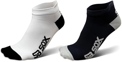 SB SOX - 4 Pairs Compression Ankle Socks, Size X-Large (White/Black + Black/Gray)