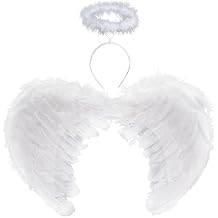 Angel Wings Feather Wings and Halo Headband for Cosplay Party Costume Halloween Dress Up Props Christmas Decoration