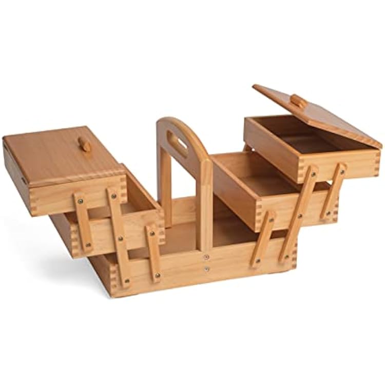 Hobbygift GB8450 Cantilever 3 Tier Sewing Box Light, Wood, Mid Shade Wooden, LxHxD 31 x 25.2 x 23 cm