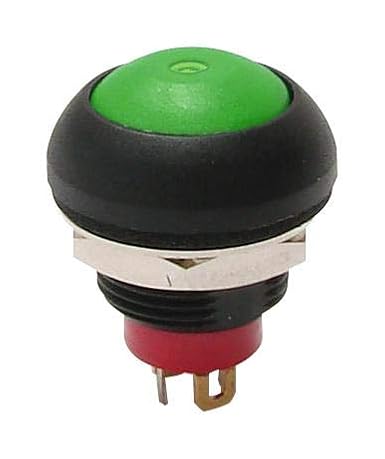 RP8100B1M1CEBLKBLKGRN Industrial Pushbutton Switch, Off-(On), Green, RP8100 Series, Round, SPST, Solder