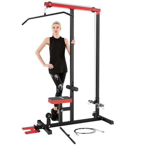VANSWE LAT Pull Down Machine Low Row Cable PullDown Machine with AB Crunch Harness and Removable Flip-up Foot Plate