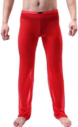 Mens Loose Trouser Sexy Mesh Transparent Long Pants See Through Ultra-thin Pajamas Sleepwear