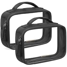 BAGSMART Clear TSA-Approved Toiletry Bag, Puffy Edges Travel Makeup Bag, Large Opening with Handle, Clear Cosmetic Bag with Double Zipper for Women (Black, 2Pack)