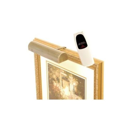 LED Remote Control Picture Light Cordless –Light Antique Brass Hue – for Pictures up to 3 feet Wide- Safe for Artwork – No UV and NO Heat – Solid Steel Frame 1.3 lbs – Dimmer Included