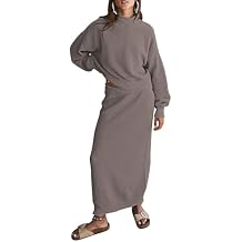 Pink Queen Women's 2 Piece Sweater Set Outfits Long Sleeve Oversized Top Bodycon Maxi Long Skirt Knit Dresses