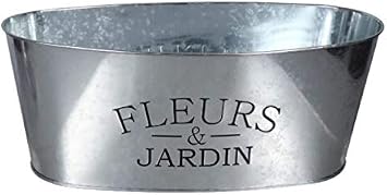 Fleurs & JARDINS Aluminum Oval Planter / Flowers & Garden (French) Planter, Decorating for Bath, Kitchen, Bedroom, Livingroom w Shells, Silverware for a Party,