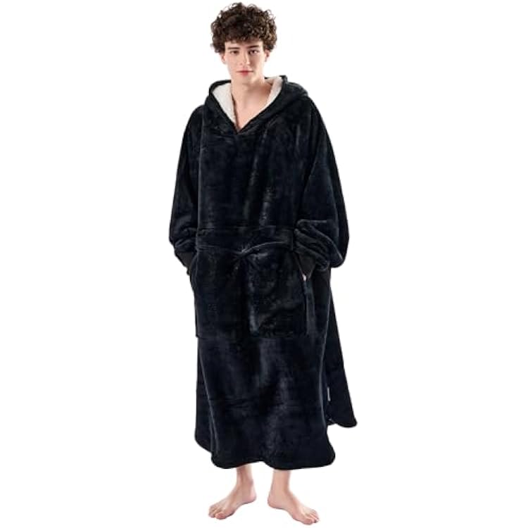 Krifey Big & Tall Wearable Blanket Hoodie with Cat Pocket, Extra Long Oversized Fleece Blanket for Adults, Cozy Birthday Gifts, Christmas Gifts