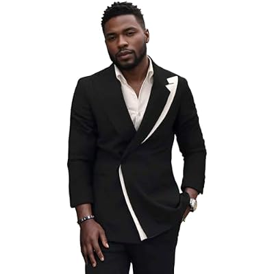 Mens Stylish Blazer Slim Fit White with Black Contrast Collar Slim Fit One Button