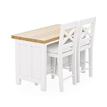 Odoria Dollhouse Kitchen Island Miniature: 1/12 Scale Dining Table and High Chairs for Restaurant Pub Bar - Mini Kitchen Counter Wood Furniture White