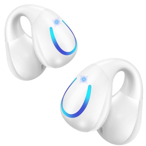 Ultra Open Ear Headphones Bluetooth 5.3 Wireless Clip On Earbuds with Digital Display Charging Case 60 Hours Playtime Sport Earphones Built-in Mic IPX7 Waterproof for Running Fitness White 1