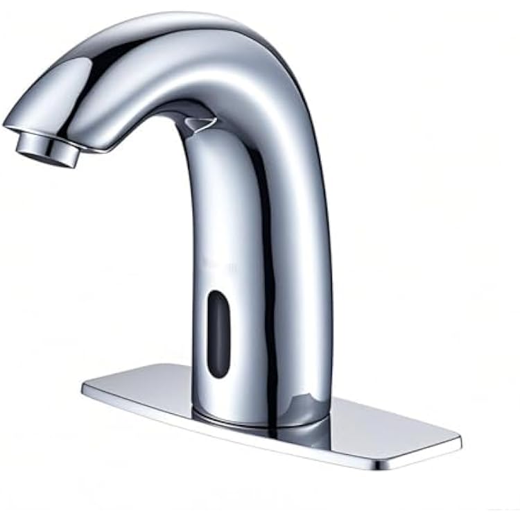 Touchless Bathroom Faucet - Automatic Motion Sensor Sink Faucets with Hole Cover Plate and Temperature Mixer, No-Touch Faucets Hands-Free Basin Smart Tap Chrome 6210