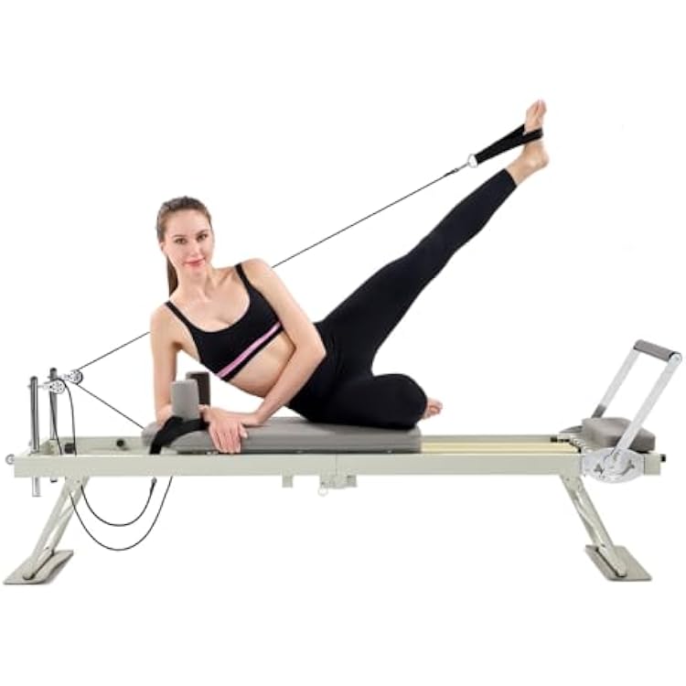 Foldable Pilates Reformer, Home Pilates Reformer Machine with 5 Latex Tube Resistance Lines for Home Gym Cardio Fitness Personal Indoor Sport Apparatus Gift Choice for Family