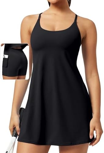 Ewedoos Athletic Tennis Dress for Women with Shorts Underneath Easy Peezy U Neck Adjustable Straps Active Workout Dress
