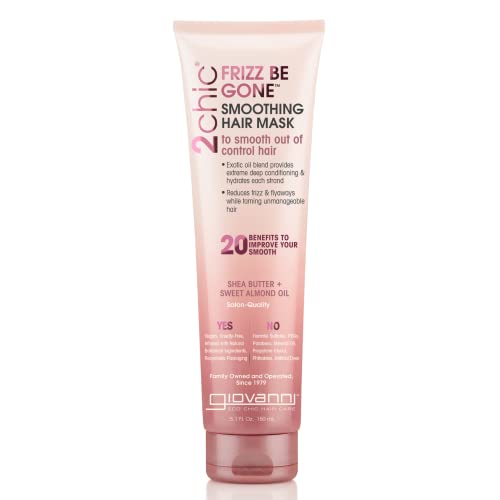 GIOVANNI Frizz Be Gone Smoothing Hair Mask - Natural Hair Smoothing Formula with Shea Butter & Sweet Almond Oil, Macadamia, Color Safe, Vegan, 2chic - 5.1 oz