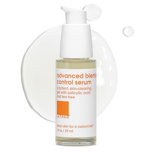 LATHER - Advanced Blemish Control Serum for Face, 1 fl oz - Face Serum - Sensitive Skin - Acne & Spot Clearing Gel - Salicylic Acid, Tea Tree Oil, Aloe Vera - Vegan & Cruelty Free - Beauty & Skin Care