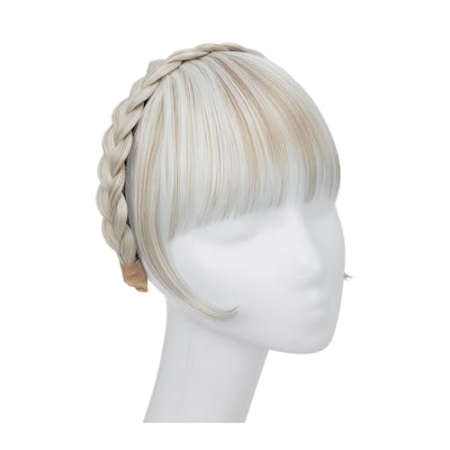 Bangs Synthetic Headband Bangs Extension Fake Hair Blunt Fringe with Long Sides for Women Natural False Black Brown Blonde Bang Bangs Hair ClipColor:Cold Blonde