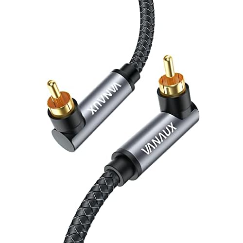 VANAUX 90 Degree RCA Cable,Right Angle Subwoofer Cable,Digital Coaxial Audio Cord,Nylon Braided,Gold-Plated,Male to Male for Hi-Fi Systems,HDTV,Sound Bar,PS4 Double 90, 6ft2m