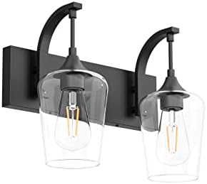 Ralbay Black Vanity Light 2 Lights Industrial Bathroom Light Fixtures Over Mirror with Clear Glass Black Bathroom Wall Mount Lighting Sconce