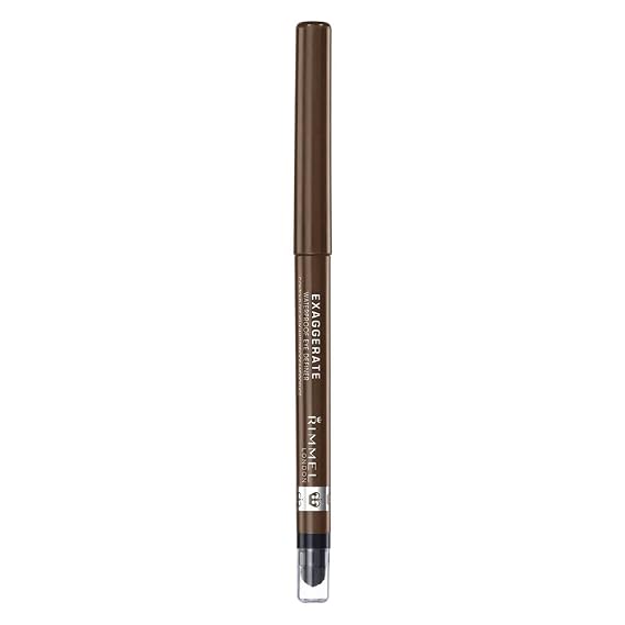 Rimmel London Exaggerate Waterproof Eye Definer Eyeliner, Highly Pigmented, Long-Wearing, Built-In Smudger, 212, Rich Brown, 0.01oz