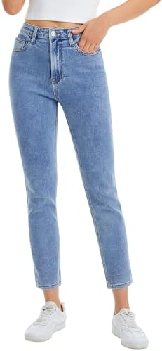 ONESO Womens High Waisted Mom Jeans Stretch Ripped Destroyed with Hole Tapered Casual Boyfriend Jean for Women Denim Pants