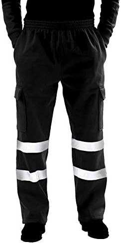 Janisramone Mens Hi Vis Visibility Viz Safety Fleece Bottoms Work Wear Trouser Jogger Pants