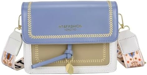 Guitar Strap Color-Block Crossbody Bags for Women Cute Designer Handbags Trendy Cross Body Purse Leather Shoulder Bag Blue