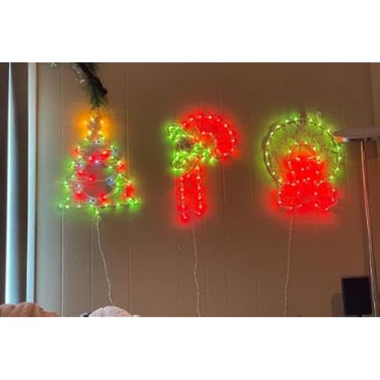 16 Christmas Window Silhouette Lights Decorations, 3 Pack Christmas Window Hanging Lights for Holiday Wall Indoor Window DecorationsWreath, Tree and Candy Cane