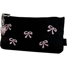 Black Bow Embroidery Pencil Case Pouch Organizer with Pins and Accessoriesm-Minimalist Large Capacity for Adults (Black+1 bow pendant)