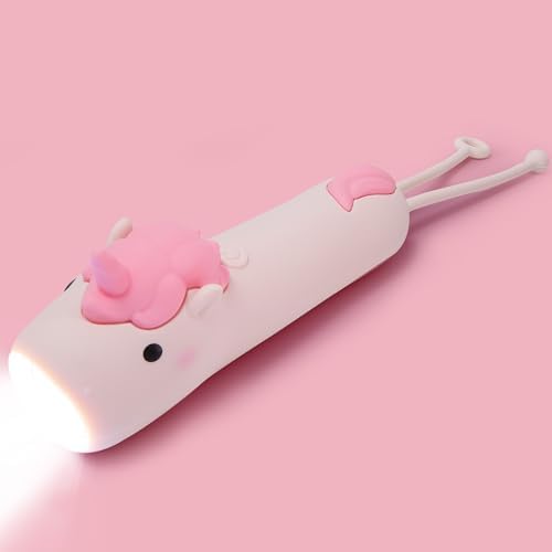 Ammonite Cute Unicorn Dimmable Silicone Flashlight, Portable Animal Flashlights with Hanging Strap, Compact Rechargeable Camping Light for Hiking Emergencies and Outdoor Use