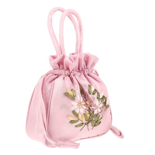 Embroidered Floral Handbags Chinese Ethnic Bag Purse Drawstring Handbag Jewelry Coin Pouch for Women Wedding Bridal Pinks
