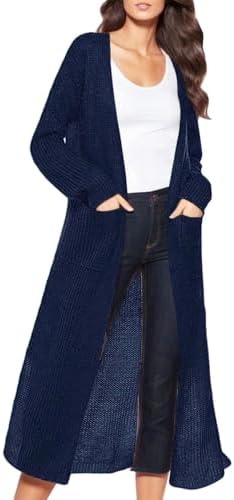 Women Fashion Lightweight Long Sleeve Cardigan Drape Open Front High Low Hem Sweater with Pockets Plus Cardigan