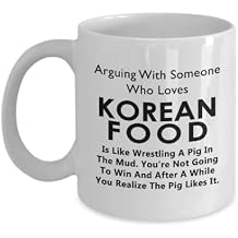 Gifts for Korean Food Lover Coffee Mug Tea Cup - 11oz Novelty - South Korea Cuisine Themed Foodie Kdrama Kpop Addict Funny Cute Gag Idea - Arguing Someone Loves Wrestling