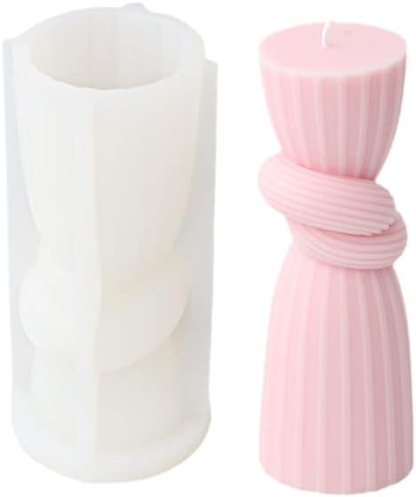 Cylindrical Tall Twirl Pillar Silicone Molds, DIY Ribbed Twist Molds for Candle Making, Geometric Swirl Abstract Decorative Striped Aroma Gypsum Molds for Home Decor Art Crafts (6.2)