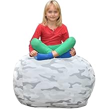 Bean Bag Chair for Kids - Stuffed Animal Toy Storage Cover with zipper - Grey Camo X-Large - Toddlers, Teens, Boys, Girls - Playroom, Bedroom Decor