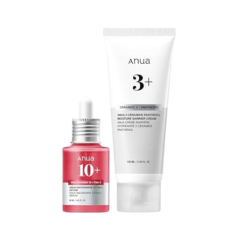 Anua Essential Daily Moisturizing Duo | Niacinamide + Tranexamic Acid Serum & Ceramide Panthenol Cream, Face Moisturizer, Non-Comedogenic, Korean Skincare Set