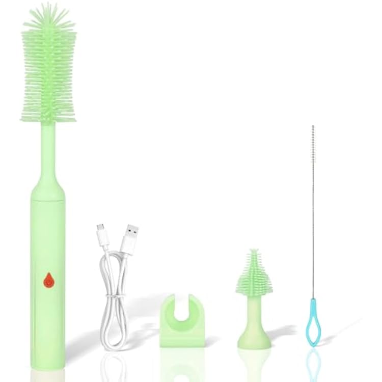 ULTRAFIRE Electric Bottle Brush, Baby Bottle Cleaner with Silicone Brush, Waterproof, 2 Modes & 360 Rotation, Green